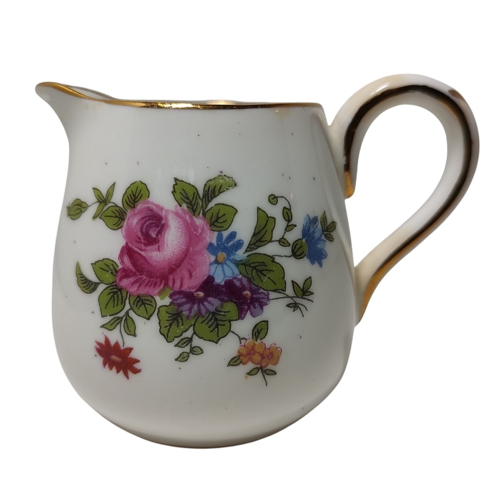 Crown Staffordshire Creamer Pitcher Fine Bone China Floral Made England 1930 SEE